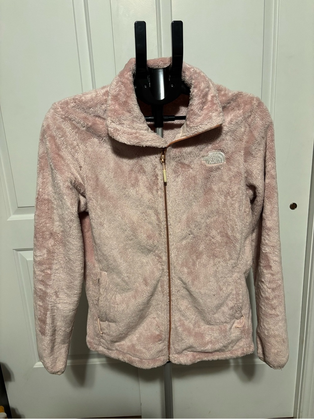 The North Face Plush Zip-Up Jacket in Light Pink and rose gold